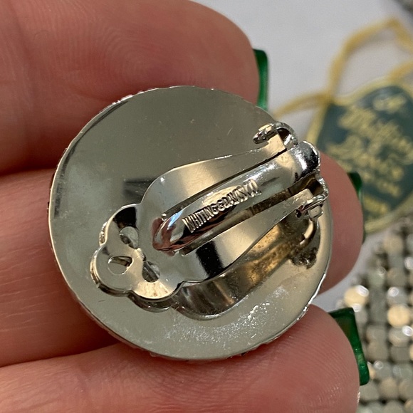 Whiting & Davis VINTAGE SIGNED Mesh bib Chain Necklace sparkly earring 1940’s - Picture 14 of 14